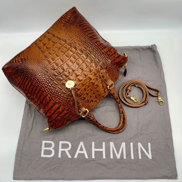 Brahmin Pecan Melbourne Croc Embossed Duxbury Domed Satchel - Picture 3 of 10